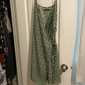 Sage green wrap v neck dress
